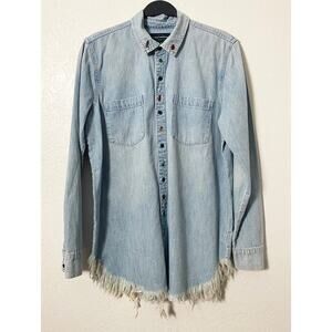 Lucky Brand Women's Lightweight Denim Button Up Shirt Embroidered LadyBug Cotton